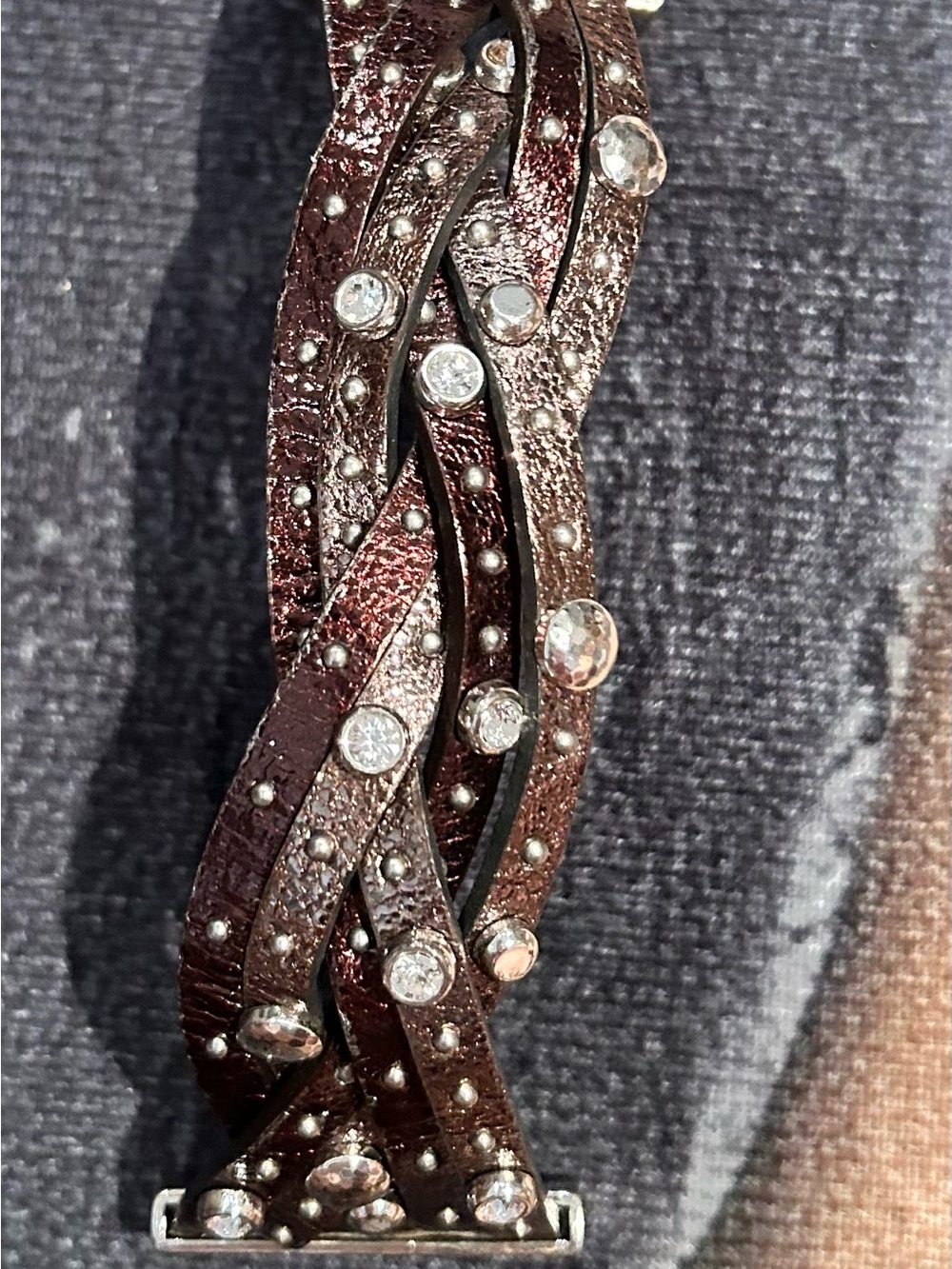 Brighton Brown Braided Crystal-Stud Watch Bracelet